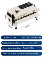 Machine de scellage continue et portable FR400 Mini pour aliments, thé, café, lait, sachets de thé, machine de scellage et d'emballage de sachets