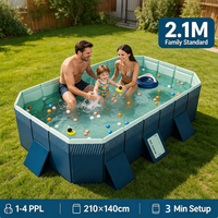 Grande piscine pliable en PVC de 2,1 m pour 1 à 4 personnes, piscine extérieure robuste non gonflable pour les fêtes de famille et d'enfants, facile à monter