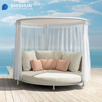 Sofá Cama Circular de Aluminio para Exteriores, Tumbona con Tela Impermeable Ecológica para Uso en Villas y Parques