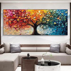 Grande Peinture Impasto Quatre Saisons Arbre de Vie Texturé Coloré 3D Art Mural Original Toile Décoration Salon - Product Image 4