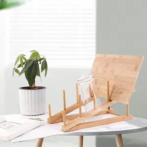 Support en bois multifonctionnel pour couvercle de vaisselle de <span class=keywords><strong>cuisine</strong></span> Support pour égouttoir Organisateur de belles tasses de séchage domestiques Étagère Table de présentation de livres - Product Image 4