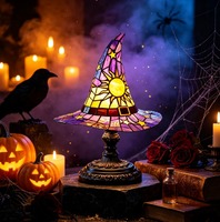Lámpara de Hotel con Cristal de Colores, Resina, Diseño de Sombrero de Bruja, Ecológica, Luz Blanca Cálida, Alimentación USB, Lámpara de Noche LED para Mesa de Noche, Decoración del Hogar, Regalo