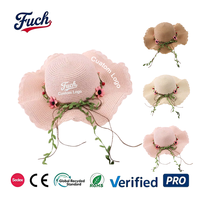 Chapeau de soleil en paille à logo personnalisé pour enfants, motif floral, large bord, protection UV, idéal pour la pêche et les vacances à la plage, vente en gros
