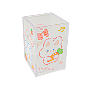 Porte-stylo en acrylique transparent de forme carrée avec autocollants mignons pour le rangement de la papeterie de bureau, utilisation pour étudiants et bureaux - Product Image 5