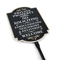 Plaque d'entrée extérieure personnalisée antirouille pour maison, panneau d'avis de propriété en métal noir et or de qualité supérieure avec piquet pour porte d'entrée ou jardin
