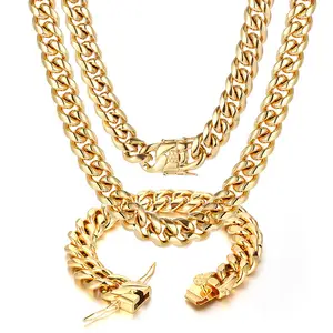 High Quality Stainless Steel Cuban Link Chain 18K Gold PVD Plated Miami Cuban Link Chain Necklace Men's Hip Hop Necklace Jewelry