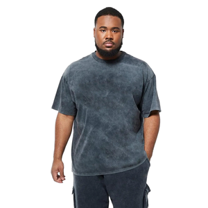 Vente chaude 100% coton lavé à l'acide tricoté T-Shirt uni blanc grande taille Streetwear pour Fitness prix de gros - Product Image 1