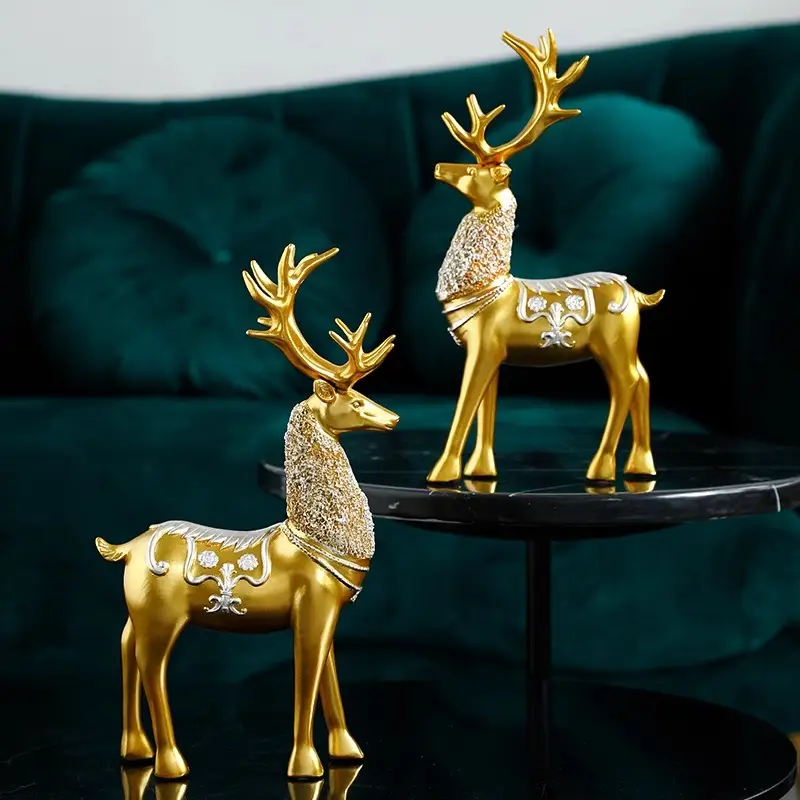 レトロな樹脂の装飾品ゴールドスノーフレーク鹿の家の装飾リビングルームクリエイティブオフィスデスクトップ小さな工芸品