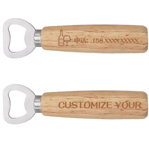 Customized Stainless Metal Beer Bottle Opener with Wooden Handle Solid Wood and Trademark Logo Print Gift - Product Image 1