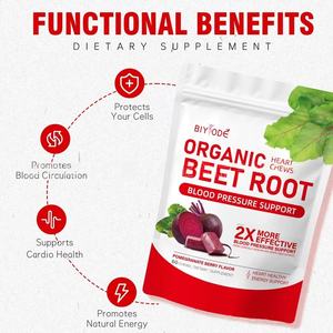 Suppléments à base de plantes à mâcher doux de racine de betterave à faible teneur en sucre biologique pour une pression artérielle saine Vitamines naturelles - Product Image 2