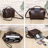 Tas Tangan Wanita Kulit Asli Premium Retro Berkualitas Tinggi, Model Terstruktur, Gaya Klasik Doctor Bag dengan Slot Pena & Gantungan Kunci