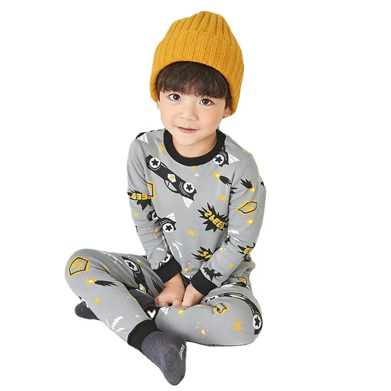 100% algodão Crianças Pijama Define Crianças 2pc Completo Manga Pijamas Conjuntos De Pijama Natal