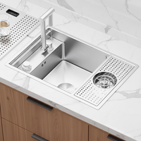 MOSHE Évier de cuisine simple en acier inoxydable 304, fait main, avec égouttoir frontal, robinet extractible et relevable, et lave-tasses, doté de technologie Nano intelligente