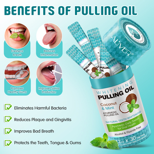 ALIVER Collutorio Naturale al <span class=keywords><strong>Cocco</strong></span> e Menta in Bustine da 30 pezzi, Etichetta Privata, Servizio OEM, Sbiancante per <span class=keywords><strong>Denti</strong></span>, Senza Alcool - Product Image 1