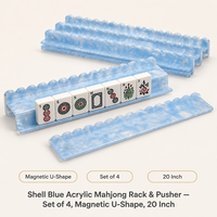 Juego de Empujadores de Mahjong de Acrílico Azul con Borde Festoneado, Mecanizado por CNC, Perforado, Magnético, en Forma de U, de 20 Pulgadas, con Logotipo Personalizado