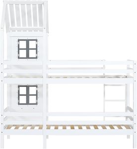 Cama alta de madera maciza personalizada para niños, tipo casa, con estructura de madera, tamaño Queen, 90x200cm, con techo, para habitación infantil de hostal. - Product Image 2