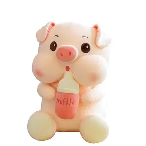 Cute Baby Sleeping Bottle Pig Plush Toy Piggy Pillow Creative Cartoon Doll Gifts