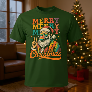 Merry Christmas <b>Retro</b> Santa Peace <b>Sign</b> Groovy T-Shirt Holiday Vibes Unisex Adult Size - Product Image 3