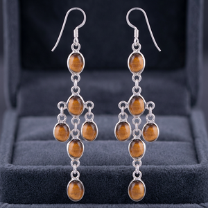 New Arrival Tiger Eye Gemstone Long Drop <b>Wings</b> Design Anniversary Handmade 925 Sterling Silver Unisex <b>Earrings</b> Wholesale Price - Product Image 3