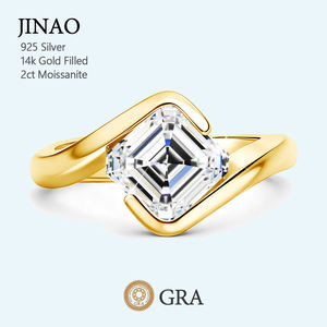 Anel de <span class=keywords><strong>Moissanite</strong></span> Ascher de 2ct Estilo Designer, Banhado a Ouro, Prata Esterlina 925, para Noivado Feminino, de Fornecedor de Joias - Product Image 1