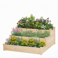 Kit de jardinière surélevée carrée en bois contemporain pour légumes, fruits, fleurs et plantes - Utilisation au sol en extérieur