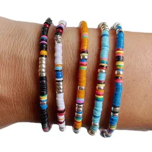 2023 new creative design rainbow bracelet ethnic style colored soft ceramic silicone elastic bangle handmade vintage charm