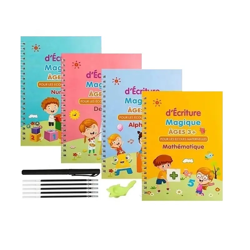 French Copybook Montessori 3D Buku Ajaib Dapat Digunakan Kembali Kaligrafi Notebook Anak-anak untuk Kaligrafi Tulisan Tangan Menulis Hadiah