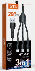 Cable de Carga Multifunción GTL-003 3 en 1, Cable de Carga Trenzado de Nailon, Enchufe Convertible de 200w para iPhone y Samsung - Product Image 5