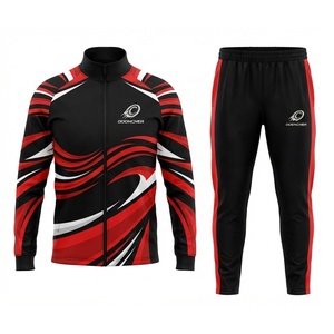 Ensemble de survêtement dynamique personnalisé rouge et noir avec col montant, veste et pantalon de jogging, pour entraînement sportif OEM ODM - Product Image 1