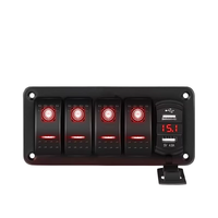 Panneau de commutation à bascule 4 gang LED rouge 12V/24V avec double chargeur USB pour voiture, bateau, camping-car, caravane