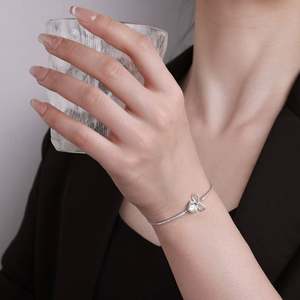 S925 Sterling <b>Silver</b> <b>Bracelet</b> with <b>Adjustable</b> Bow Moissanite <b>Bracelet</b> - Product Image 3