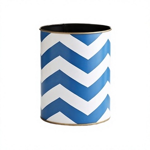 Metal Blue And White Color Waste Bin Greatest Quality Round Shape Garbage Bin For Home Schools And Hospitals Use - Product Image 1