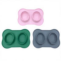 Bol double en silicone pour chiens et chats, bol d'alimentation et d'eau antidérapant de qualité alimentaire, mangeoire pour animaux de compagnie en forme d'os