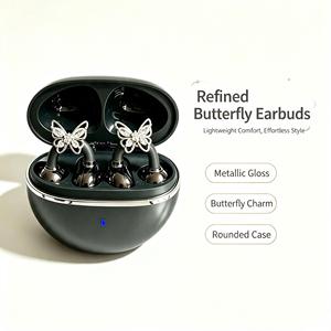 Butterfly Charm Open Ear Clip <b>Bluetooth</b> Earbuds Premium Metallic Finish Compact Portable Case HiFi Stereo Daily Music Earbuds - Product Image 4