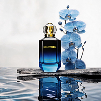 Flacon de parfum en verre transparent de luxe de 50 ml avec bouchon à baïonnette, couleur dégradée et boîte d'emballage personnalisable