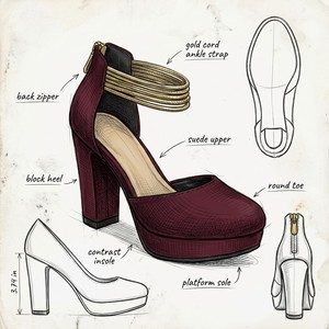 Luxury Wine Red Matte Suede <strong>Closed</strong> <strong>Toe</strong> Platform Chunky <strong>Heels</strong> Stacked Gold <strong>Ankle</strong> <strong>Strap</strong> Sexy Arch Support Light Weight Prom - Product Image 3