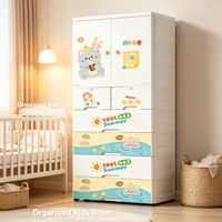 Armoire de rangement en plastique pour enfants, à double porte, avec tringle de suspension et plusieurs tiroirs pour chambre à coucher