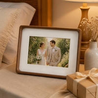 Cadre photo minimaliste créatif en bois de noyer massif avec coins arrondis, design artisanal écologique pour la décoration de mariage et de la maison