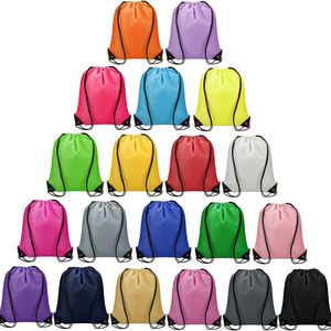 Custom Logo Large Capacity Waterproof Gym Colorful Polyester Sport Drawstring Backpack Bag with Pocket