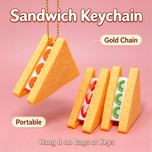 FUSEJOYSimulation Mini Juguete de Comida en Forma de Sándwich, Botón Decorativo de Presión, Llavero Antiestrés, Juguete de Ventilación Impreso en 3D - Product Image 1