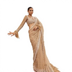 Sari de Georgette con Diseño Exclusivo de Mariposas, Blusa Elegante, Estilo Moderno, Última Moda India, para Fiestas, Casual, Primavera - Product Image 1