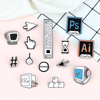 Pin Enamel Kreatif Berbentuk Kursor Komputer PS AI, Bros Tombol Photoshop, TV, ESC, WASD, untuk Programmer, Perhiasan Ransel