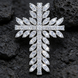 CUSTOM SILVER 10K/14K/18K GOLD PLATED LAB GROWN CVD DIAMOND CLASSIC ENGAGEMENT <b>GIFT</b> SWEATER CHAIN NECKLACE CROSS PENDANT VS - Product Image 2