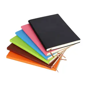 2023 Manufacturer Ribbon Bookmark Cheap A5 Black Green Blue Pink Orange Brown Surface PU Leather Notebook with Custom Soft Cover