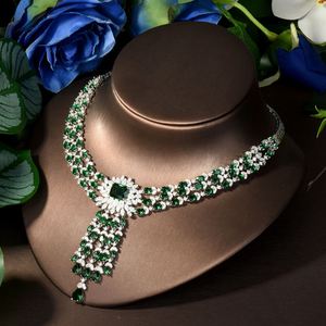 Noble Flare émeraude pendentif gland sens collier et boucles d'oreilles zircon cubique mariée mariage fête femmes robe accessoires S-236 - Product Image 5