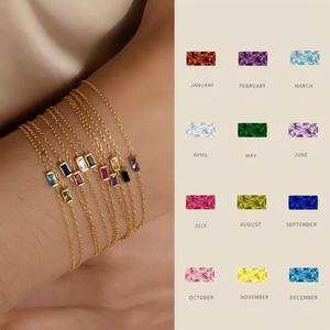 Braccialetto con Pietra Portafortuna Delicato, Bracciali con Zirconi Colorati e Gemme Verdi, Placcato <span class=keywords><strong>Oro</strong></span> 18k, Gioielli in Acciaio Inossidabile, Vendita all'Ingrosso ALN25122417 - Product Image 1