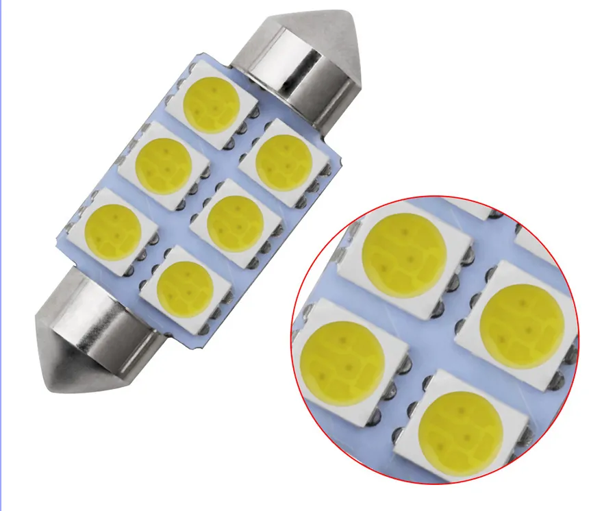 Super Bright CANBUS Festoon W5W 6SMD 5050 39mm DE3175 LED Light Bulbs Pack of 12pcs for Car Map Dome Light Interior Festoon Used