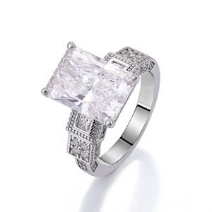 Bague en or blanc 18 carats avec diamant radiant de 3,7 carats cultivé en laboratoire, bijoux fins, bague de mariage pour femme, pour fiançailles ou cadeau - Product Image 5