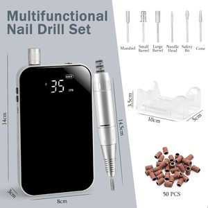 Lime à ongles électrique sans fil portable 35000 tr/min, 6 embouts, 50 bandes abrasives, rechargeable, pour salon et usage domestique, couleur noire - Product Image 5