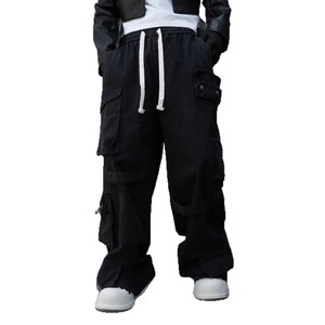 Pantaloni Paratrooper Neri da Lavoro <span class=keywords><strong>con</strong></span> Tasche, Gamba Larga Media, in Misto Cotone, <span class=keywords><strong>con</strong></span> Coulisse, Vestibilità Ampia, Taglie Grandi, Design di Nicchia Transfrontaliero - Product Image 5